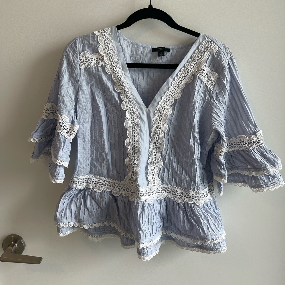 J Crew Blue Lace Trim Top